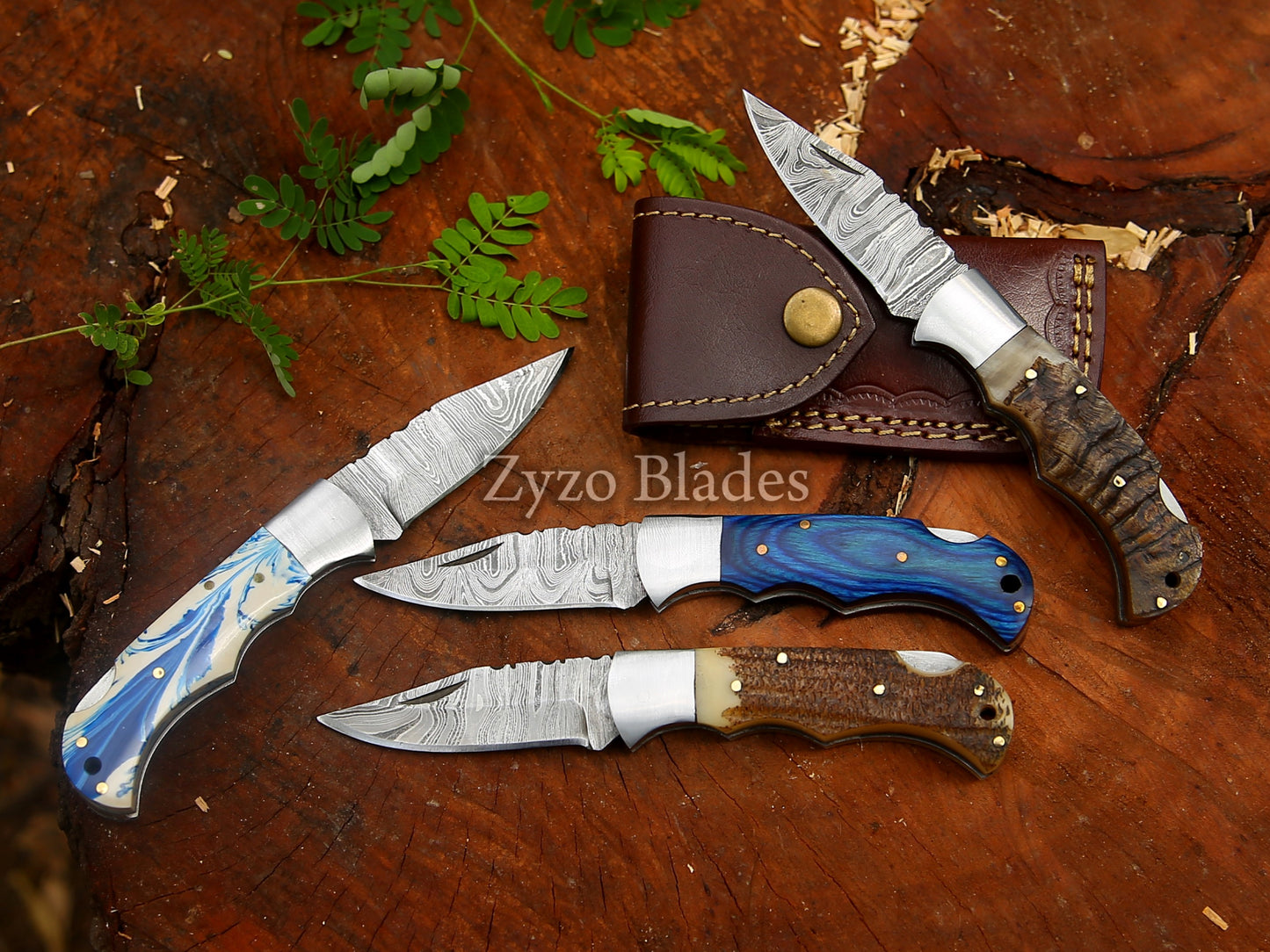 damascus-pocket-folding-knife-ram-horn-zyzo-blades