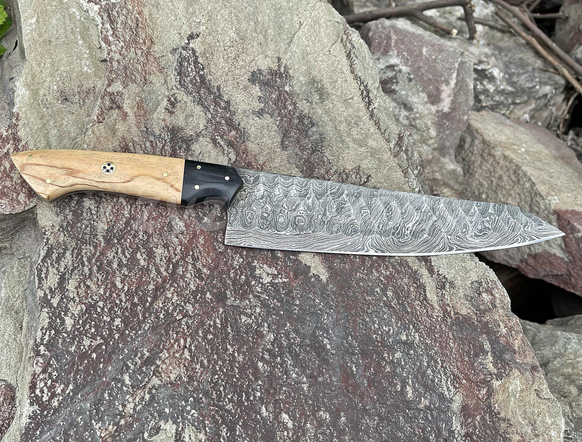 13" Chef Knife Damascus Steel Forged Blade - Personalized
