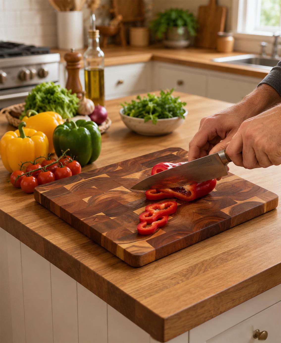 Personalized End Grain Acacia Wood Cutting Board – Double-Sided Chopping Block(13.4" M)