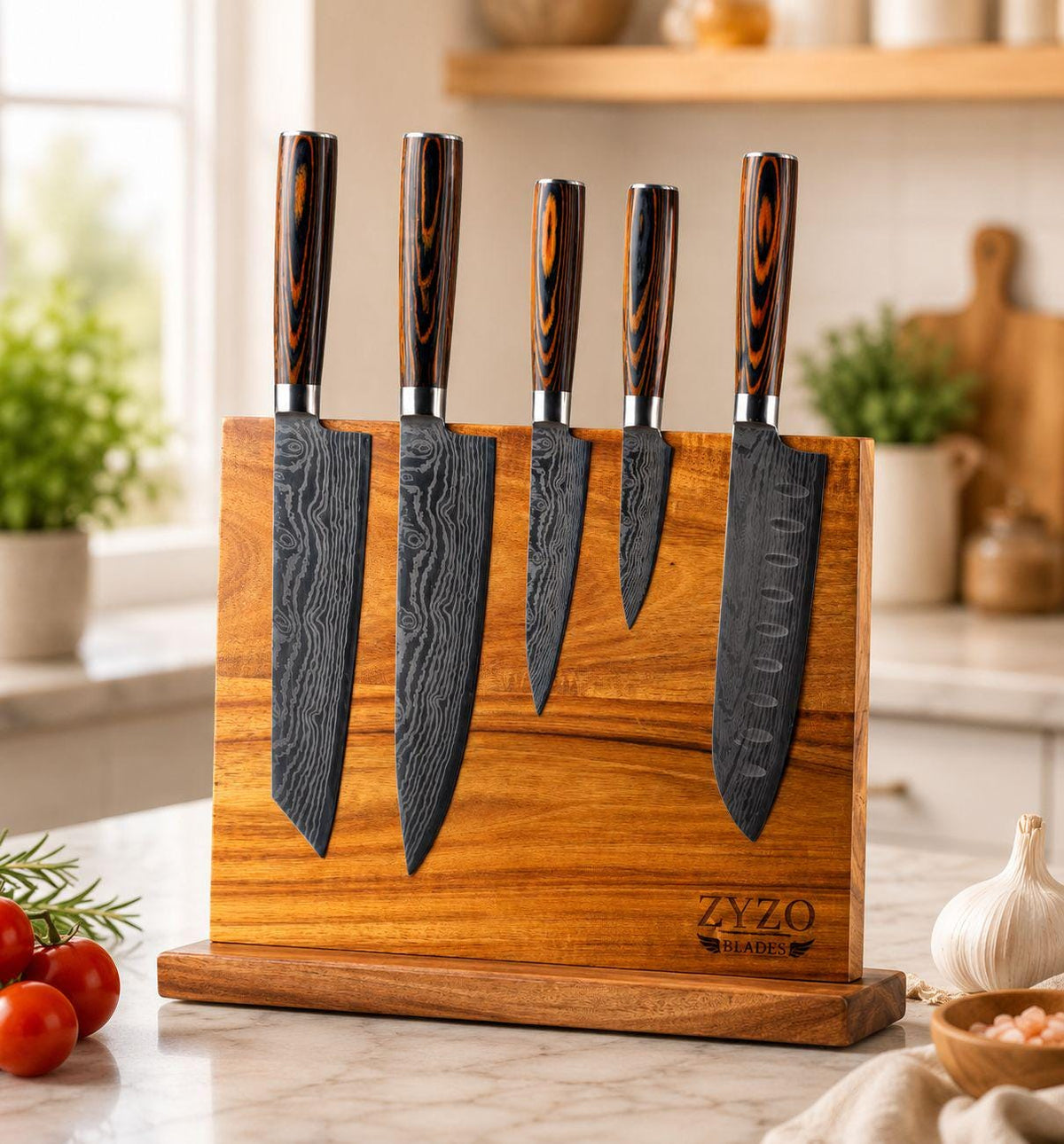 Personalized Walnut Magnetic Knife Block: Kitchen Knife Stand, Chef Gift