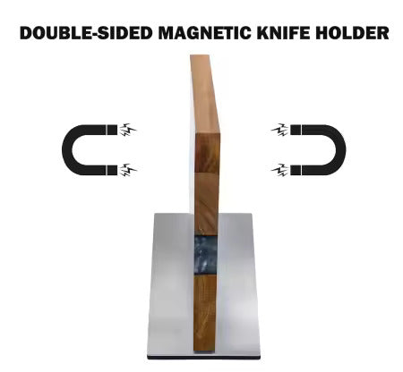 Personalized Acacia Wood Magnetic Kitchen Knife Block with Resin Decor