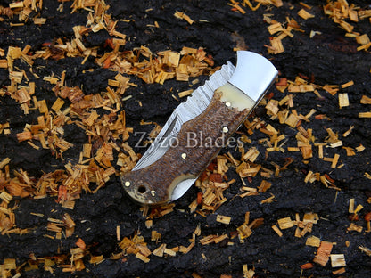 Stag Antler Handle Pocket Folding Knife