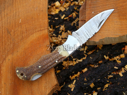 Stag Antler Handle Pocket Folding Knife