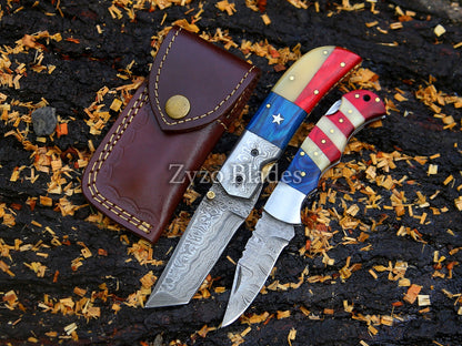 Pocket Folding Knife American Flag Handle