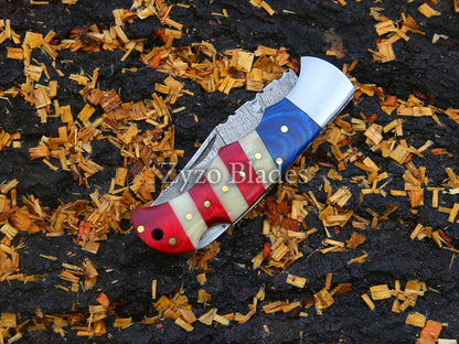 Pocket Folding Knife American Flag Handle
