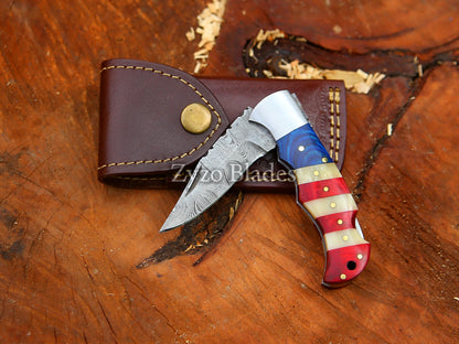Pocket Folding Knife American Flag Handle