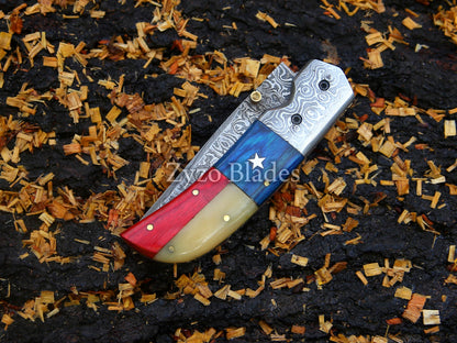 Damascus Pocket Folding Knife - Tanto Style