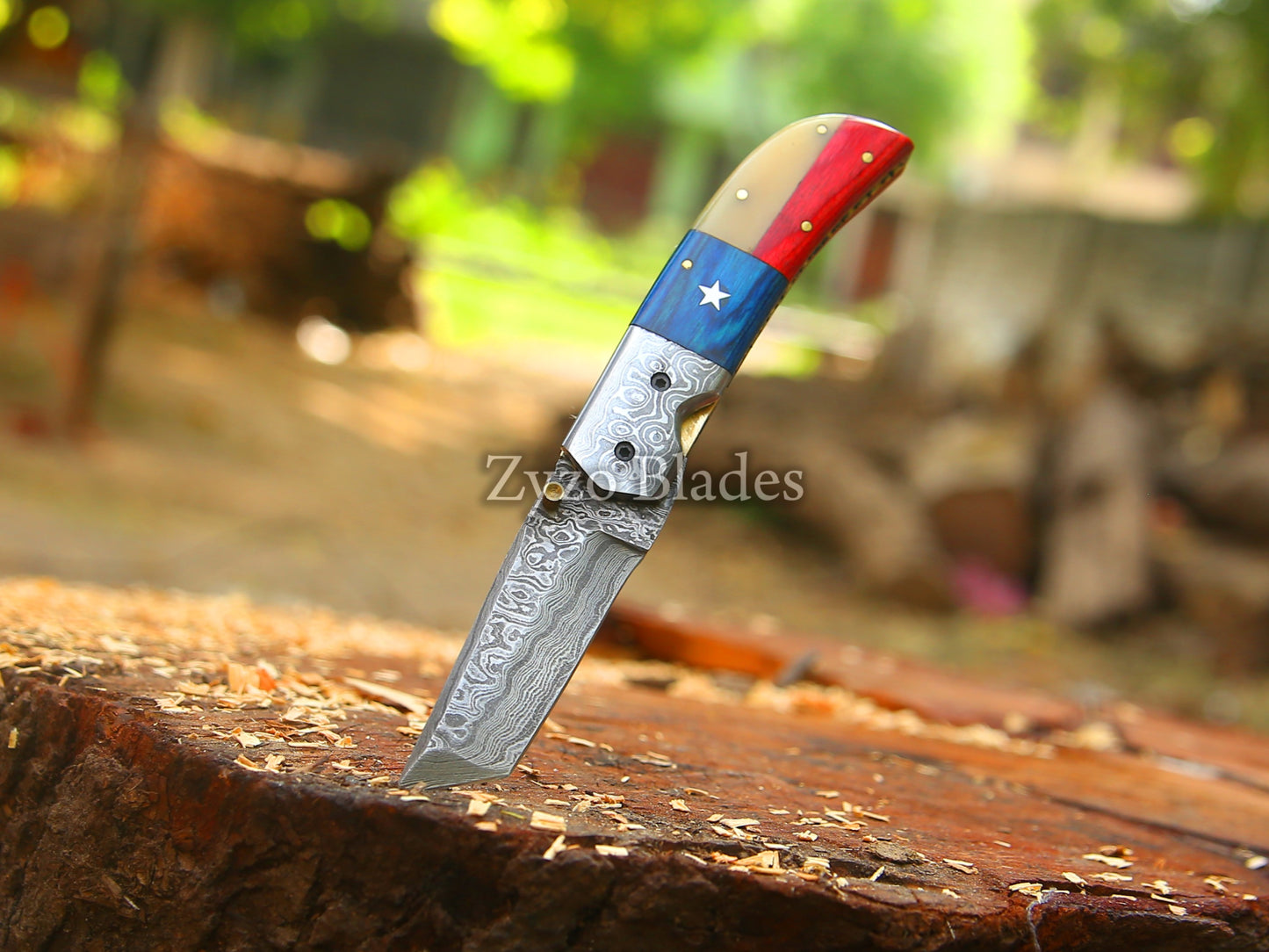 Damascus Pocket Folding Knife - Tanto Style