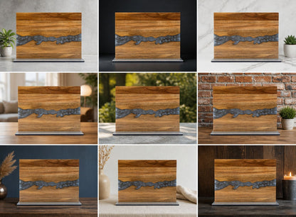 Personalized Acacia Wood Magnetic Kitchen Knife Block with Resin Decor