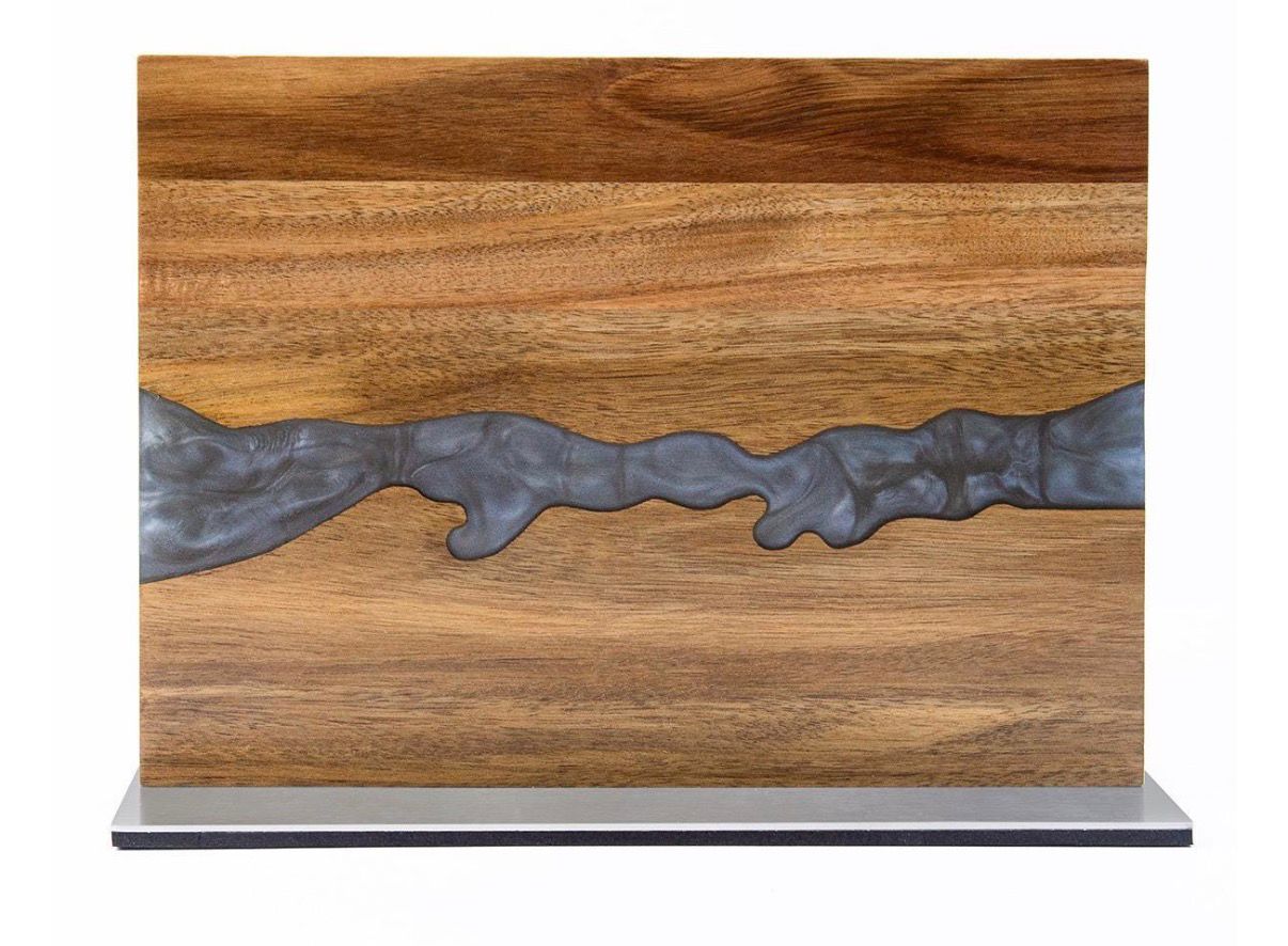 Personalized Acacia Wood Magnetic Kitchen Knife Block with Resin Decor