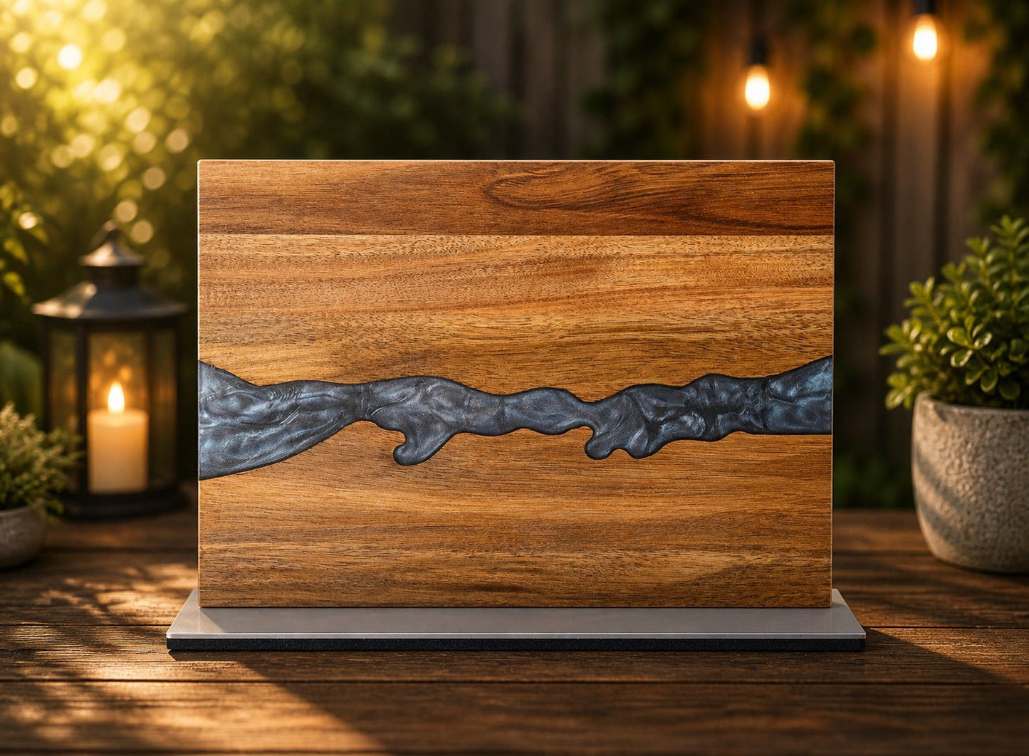 Personalized Acacia Wood Magnetic Kitchen Knife Block with Resin Decor