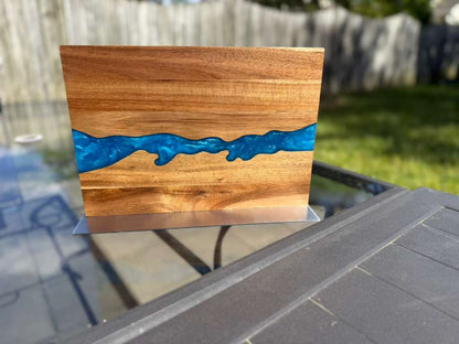 Personalized Acacia Wood Magnetic Kitchen Knife Block with Resin Decor