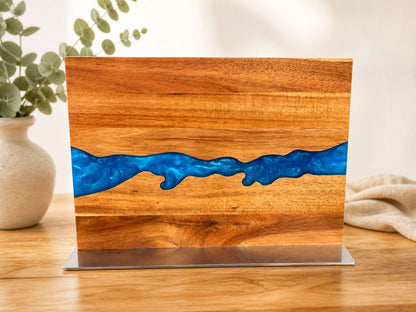 Personalized Acacia Wood Magnetic Kitchen Knife Block with Resin Decor