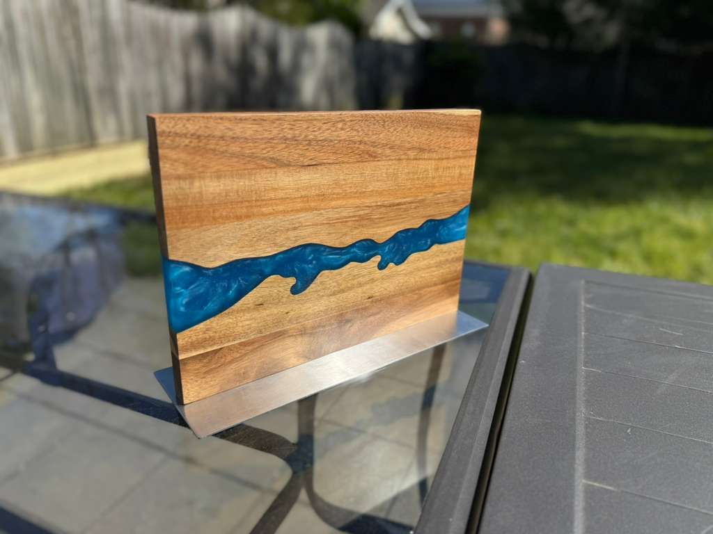 Personalized Acacia Wood Magnetic Kitchen Knife Block with Resin Decor