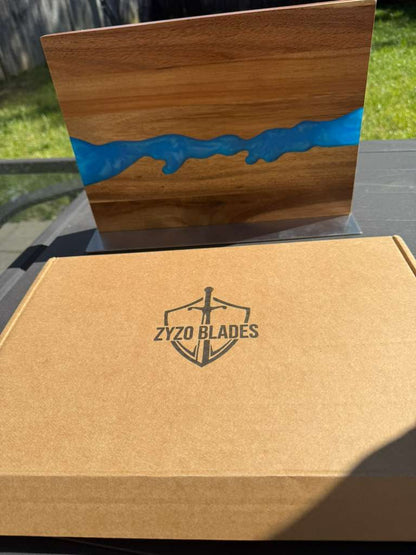 Personalized Acacia Wood Magnetic Kitchen Knife Block with Resin Decor