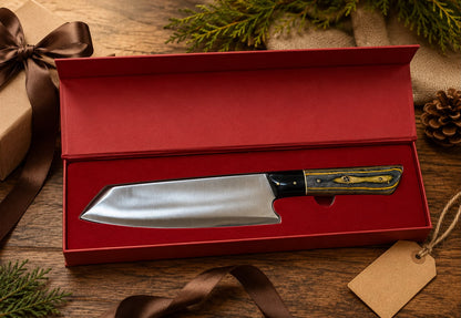 Japanese Santoku Style Chef Kitchen Knife - Hand Forged Stainless Steel Chef Knife