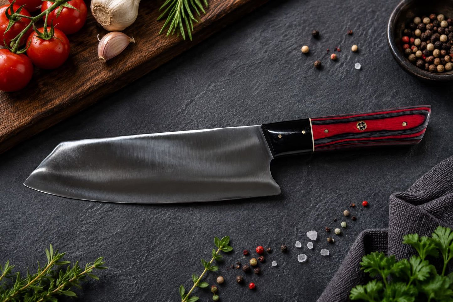 Japanese Santoku Style Chef Kitchen Knife - Hand Forged Stainless Steel Chef Knife