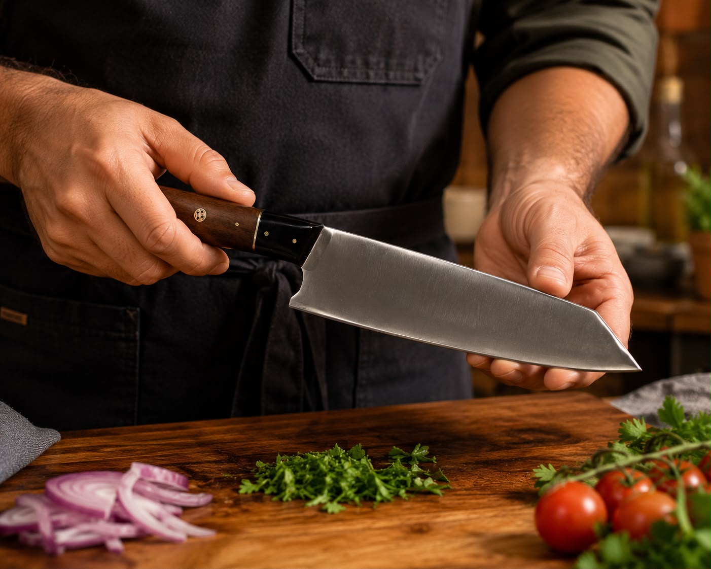 Japanese Santoku Style Chef Kitchen Knife - Hand Forged Stainless Steel Chef Knife