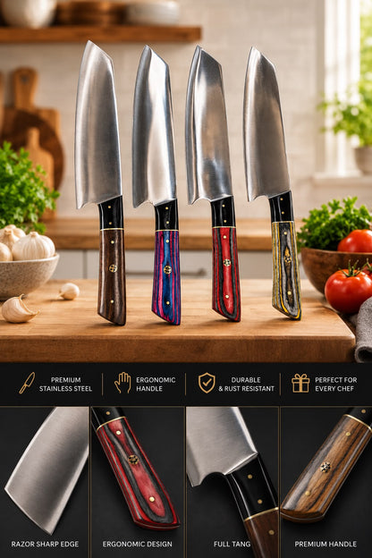 Japanese Santoku Style Chef Kitchen Knife - Hand Forged Stainless Steel Chef Knife