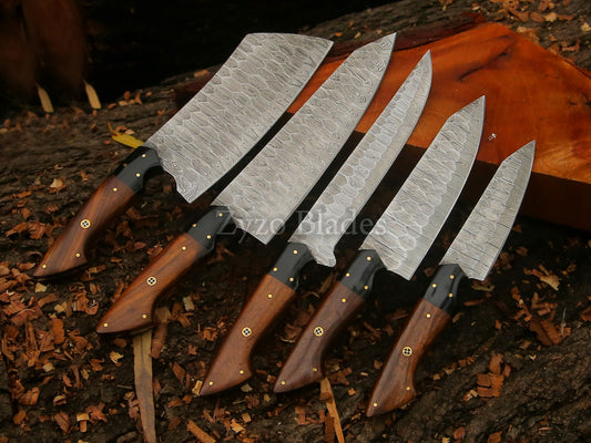 5 Piece Damascus Chef Knife Set Cleaver