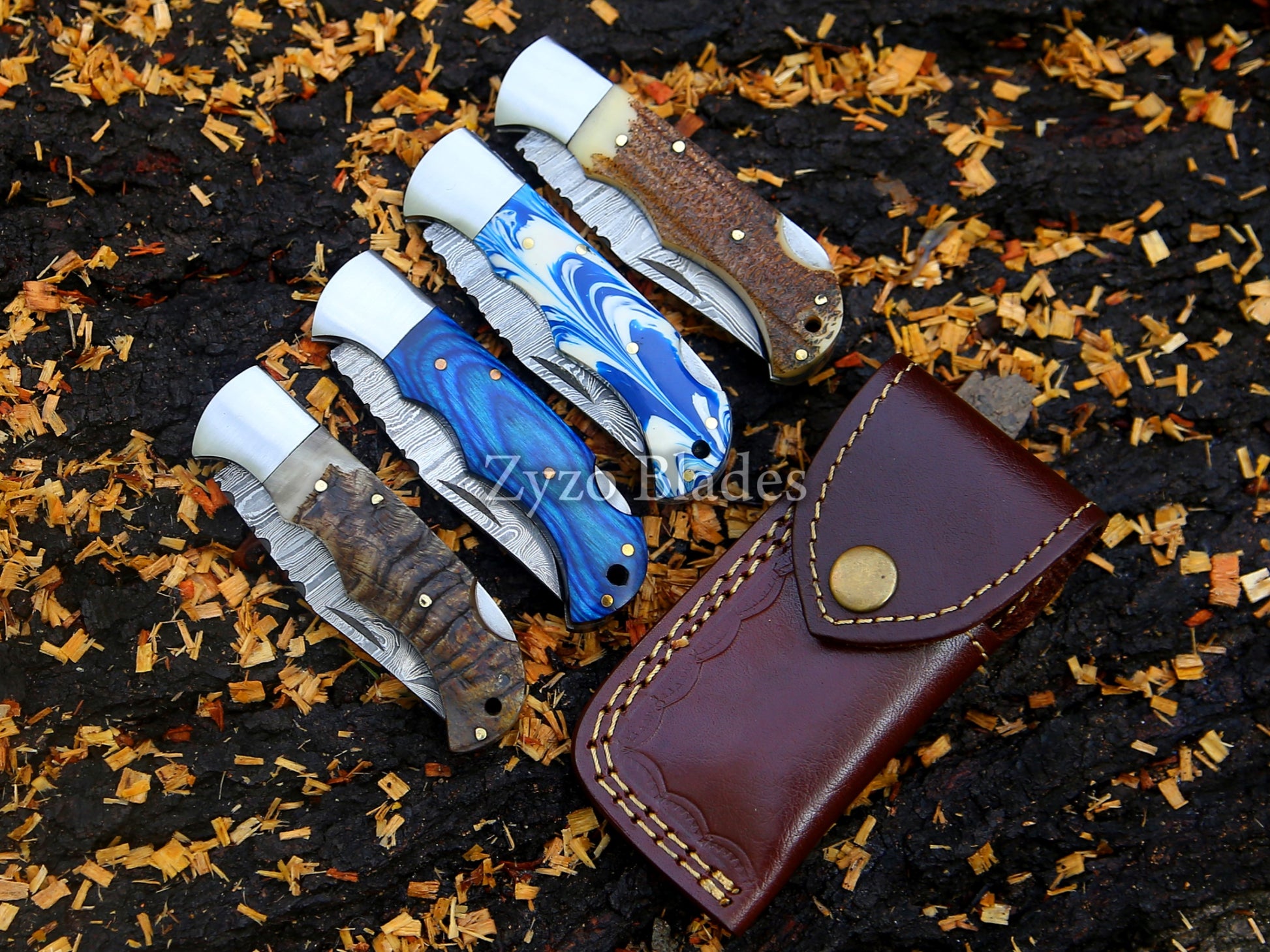 damascus-pocket-folding-knife-ram-horn-zyzo-blades