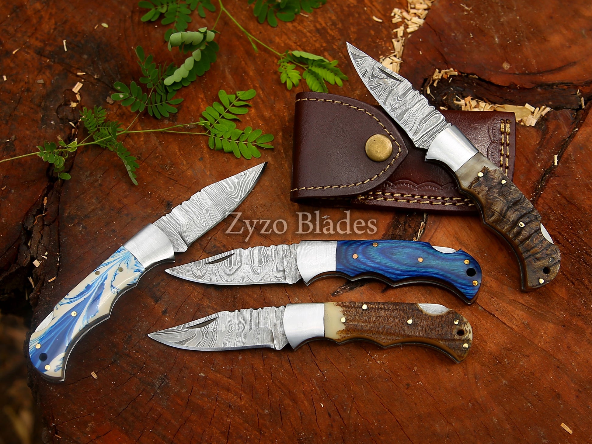 damascus-pocket-folding-knife-ram-horn-zyzo-blades