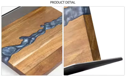 Personalized Acacia Wood Magnetic Kitchen Knife Block with Resin Decor