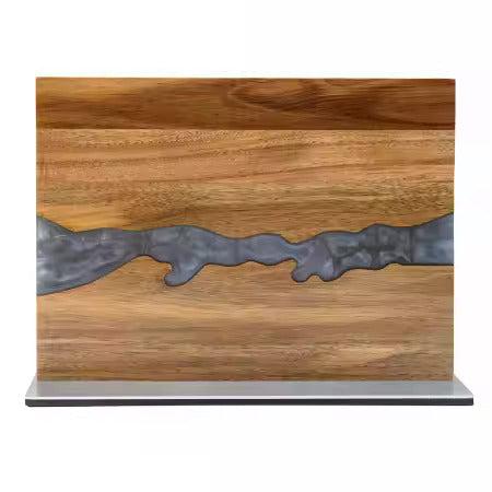 Personalized Acacia Wood Magnetic Kitchen Knife Block with Resin Decor