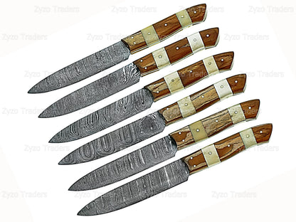 Handmade High Carbon Steel 6 Pcs Steak knives sets for Grilling BBQ
