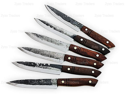 6 Pcs Hand Forged High Carbon Steel Steak Knives set for BBQ