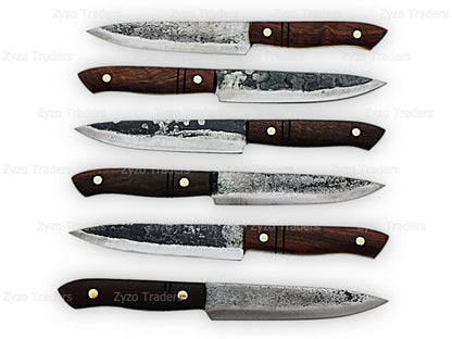 6 Pcs Hand Forged High Carbon Steel Steak Knives set for BBQ