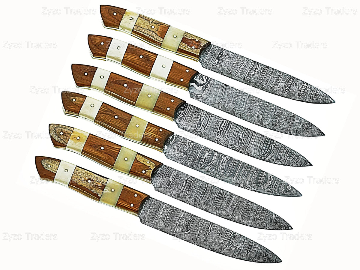 Handmade High Carbon Steel 6 Pcs Steak knives sets for Grilling BBQ