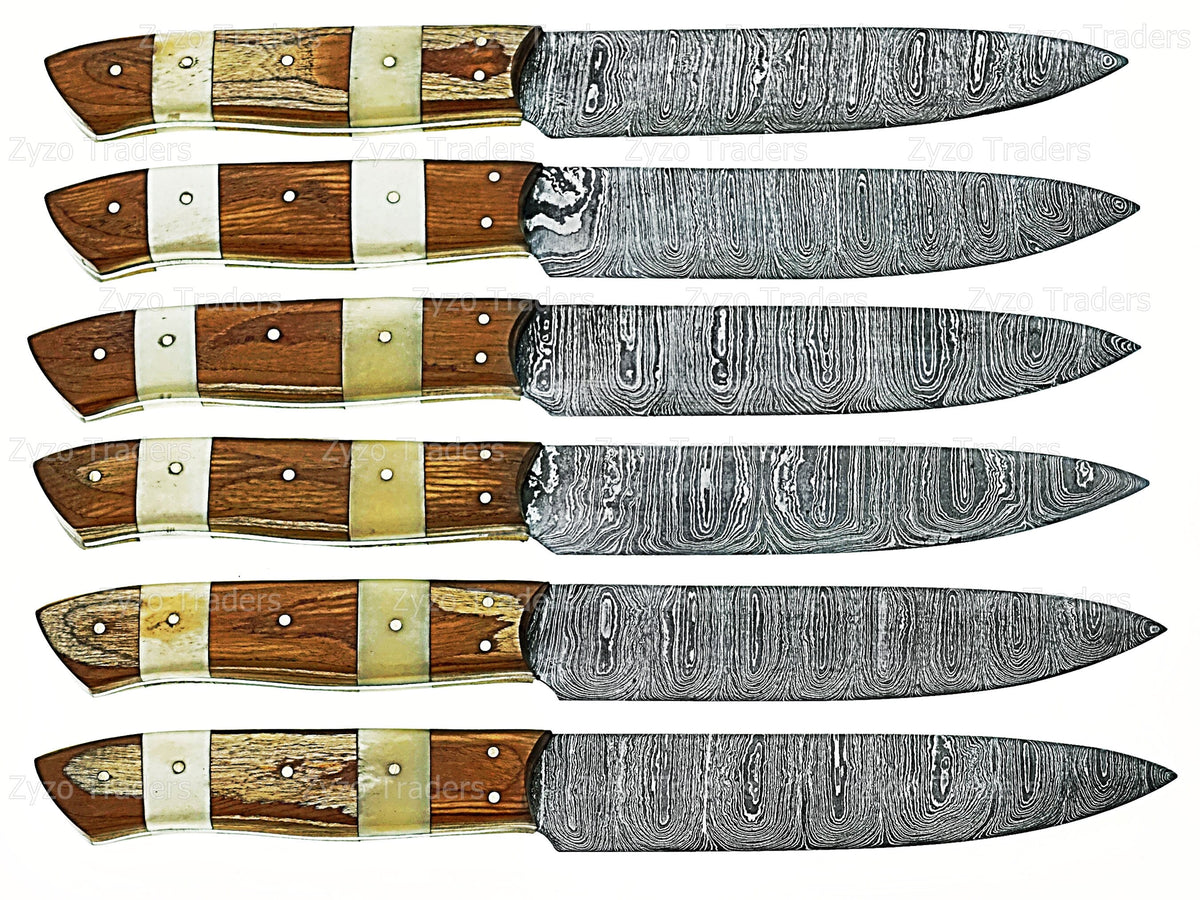Handmade High Carbon Steel 6 Pcs Steak knives sets for Grilling BBQ
