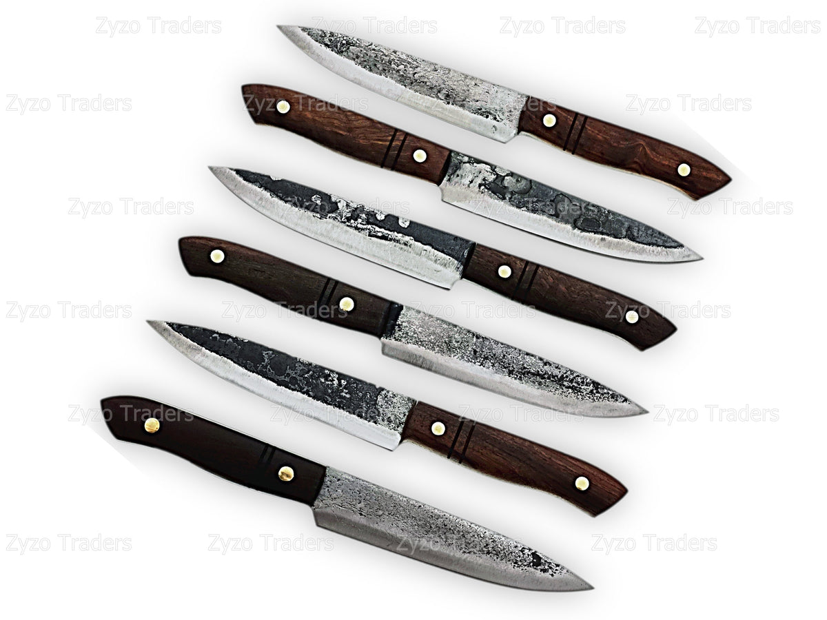 6 Pcs Hand Forged High Carbon Steel Steak Knives set for BBQ