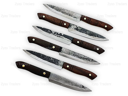6 Pcs Hand Forged High Carbon Steel Steak Knives set for BBQ