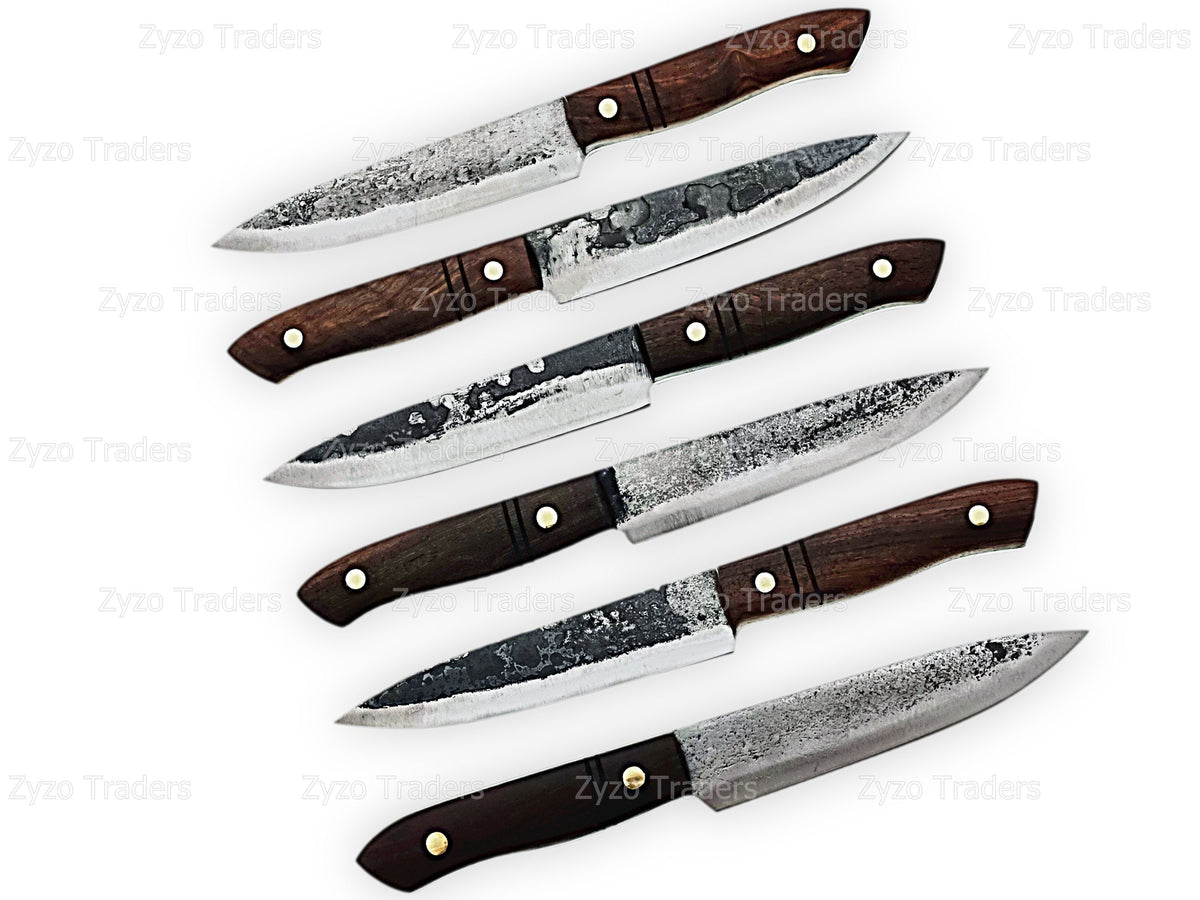 6 Pcs Hand Forged High Carbon Steel Steak Knives set for BBQ