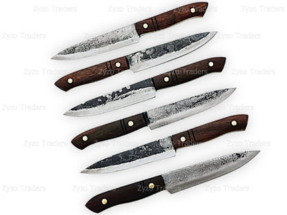 6 Pcs Hand Forged High Carbon Steel Steak Knives set for BBQ