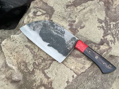 Hand-Forged 7" Serbian Cleaver Professional Chef Butcher Knife for Kitchen, BBQ & Outdoor Cooking