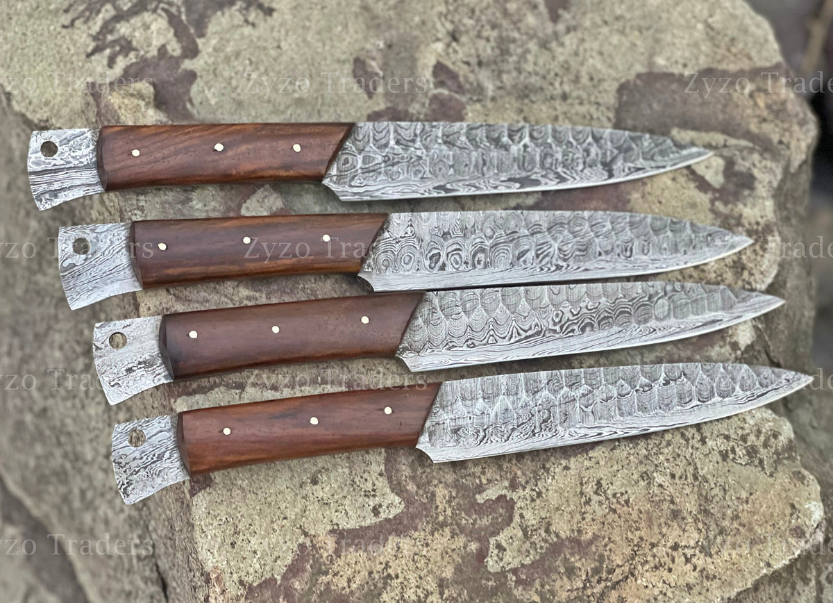 Custom Handmade Damascus Steel 4 piece Steak Knives Set