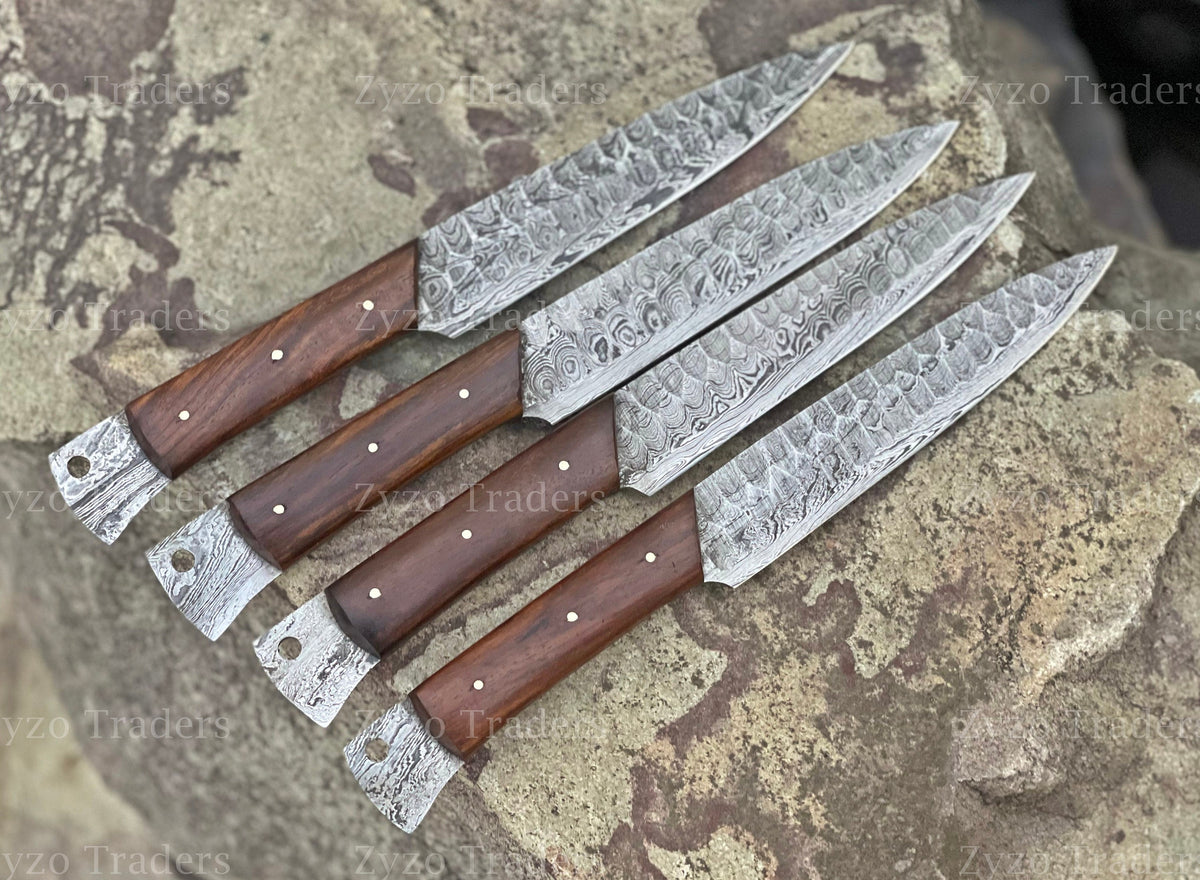 Custom Handmade Damascus Steel 4 piece Steak Knives Set
