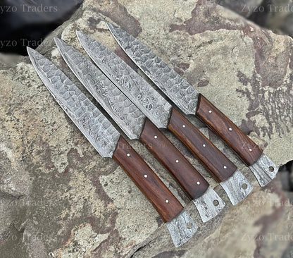 Custom Handmade Damascus Steel 4 piece Steak Knives Set
