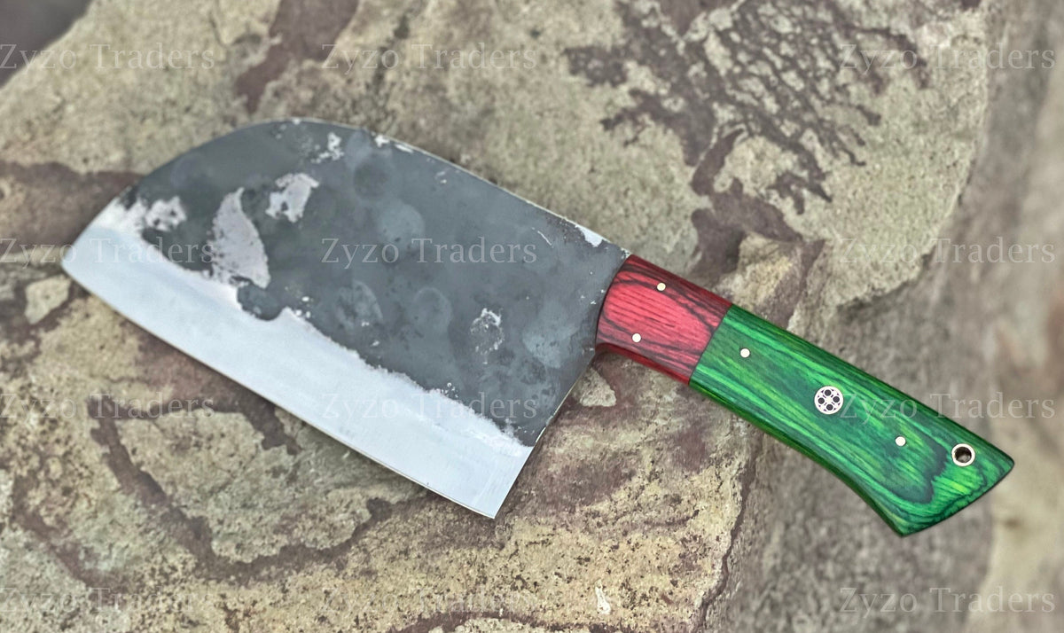 Hand-Forged 7" Serbian Cleaver Professional Chef Butcher Knife for Kitchen, BBQ & Outdoor Cooking