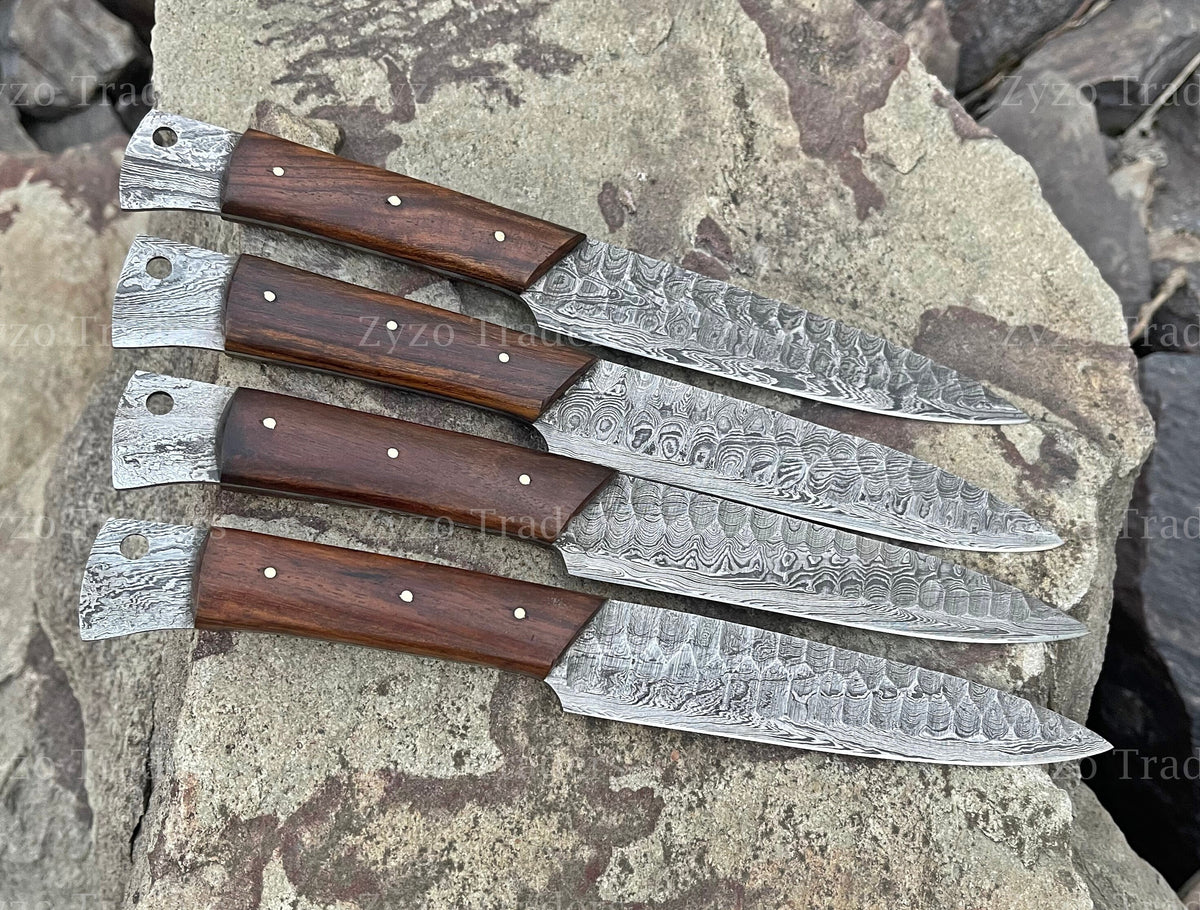 Custom Handmade Damascus Steel 4 piece Steak Knives Set