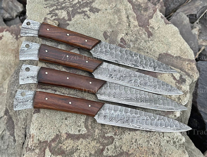 Custom Handmade Damascus Steel 4 piece Steak Knives Set