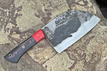 Hand-Forged 7" Serbian Cleaver Professional Chef Butcher Knife for Kitchen, BBQ & Outdoor Cooking