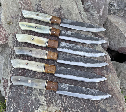 Personalized Damascus Steel Steak Knife Set: Handmade BBQ Cutlery