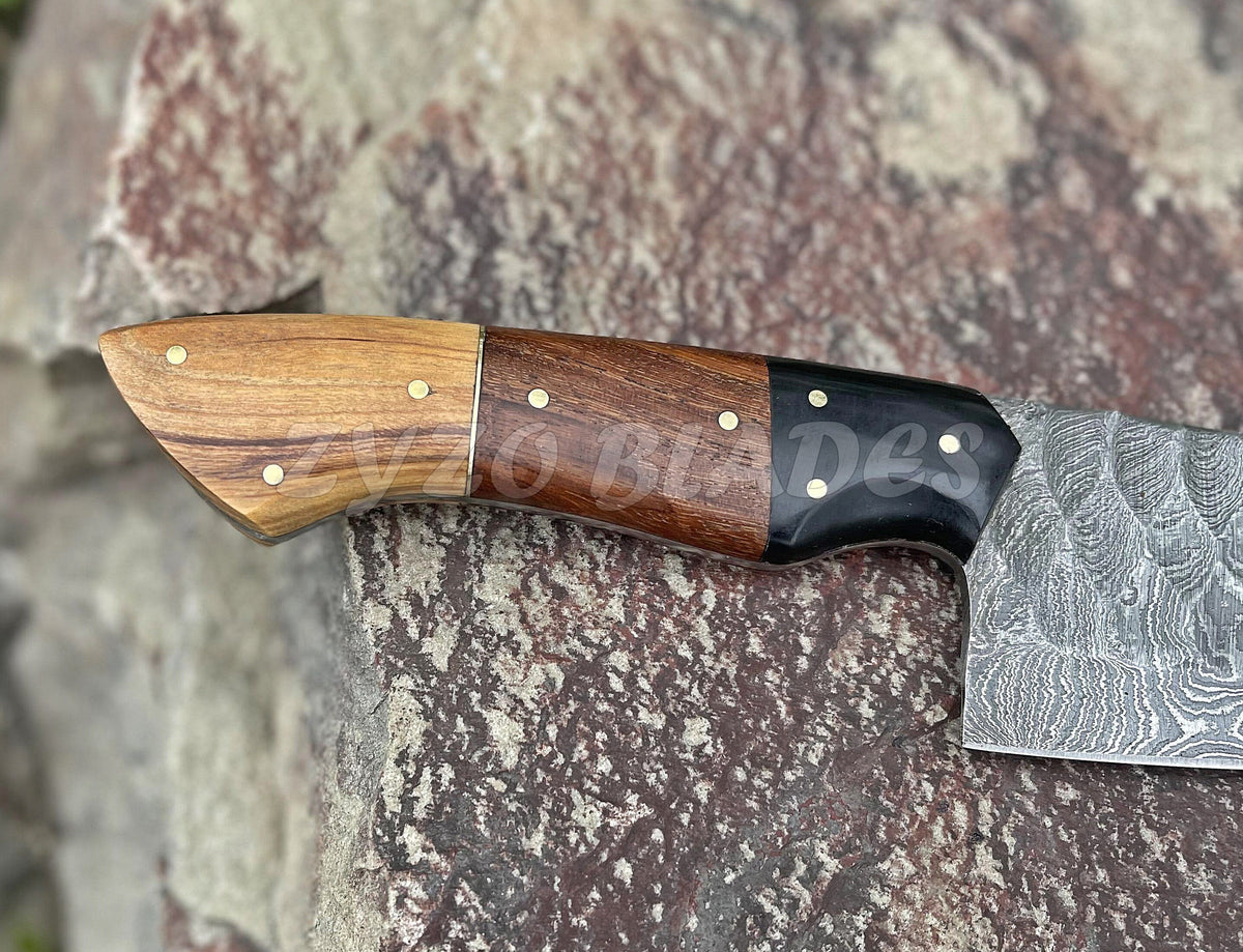 Handcrafted Damascus Steel Chef Knife with Natural Wood Handle