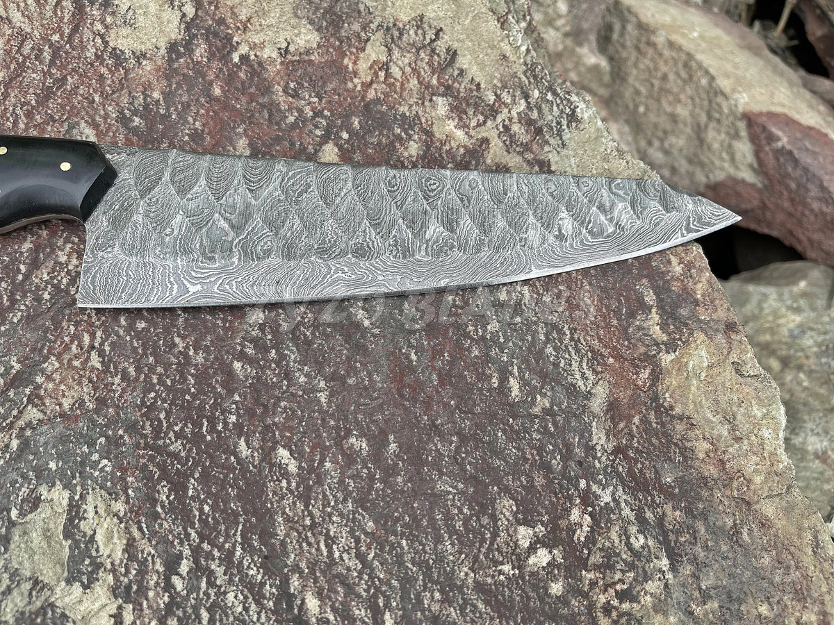 Handcrafted Damascus Steel Chef Knife with Natural Wood Handle