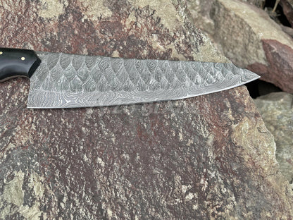 Handcrafted Damascus Steel Chef Knife with Natural Wood Handle