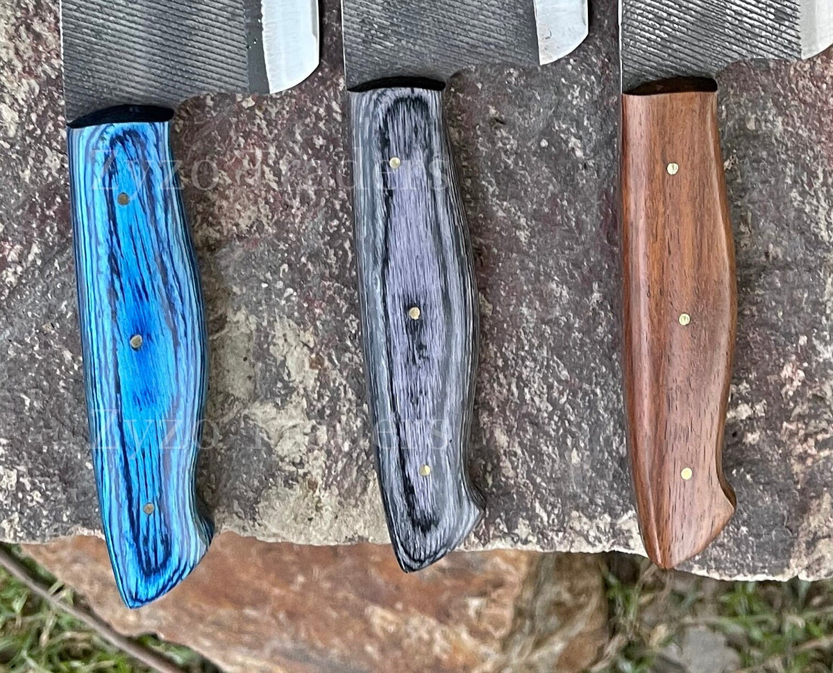 Handmade High Carbon Steel Chef Knife: Damascus Blade, Leather Sheath